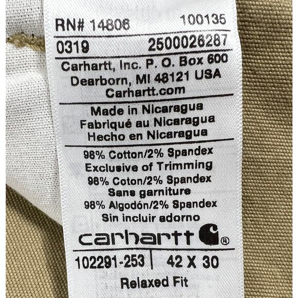 Carhartt Relaxed Fit Work Pants Men's 42x30 Dark Khaki Rugged Flex Canvas 102291 - Picture 9 of 10